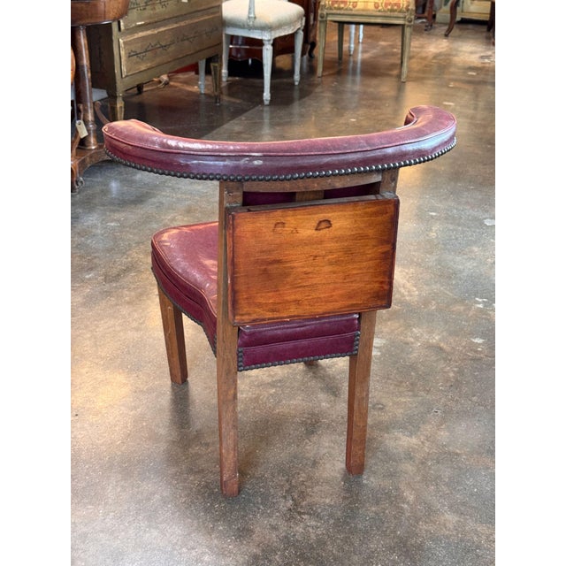 Red Mid 20th Century English Cock Fighting Chair in Red Leather With Reading Flap For Sale - Image 8 of 9