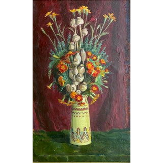 Original Still Life Oil Painting, Flowers in Vase, Soviet Ukrainian Art 78,5-38,5 For Sale