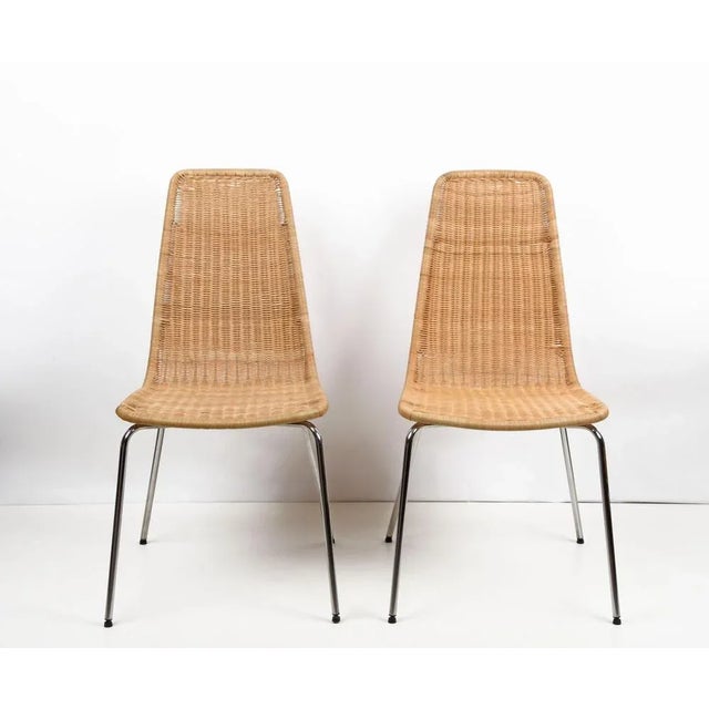 Mid-Century Italian Chromed Metal Chairs with Removable Rattan and Wicker, 1970s, Set of 4 For Sale - Image 6 of 18
