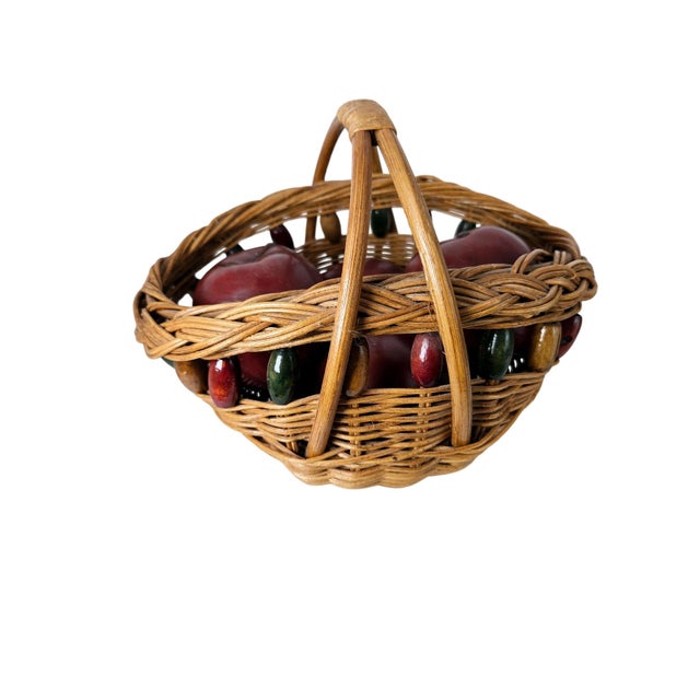 Farmhouse Vintage Woven Basket Wood Beads Ceramic Lifesize Apples For Sale - Image 3 of 12
