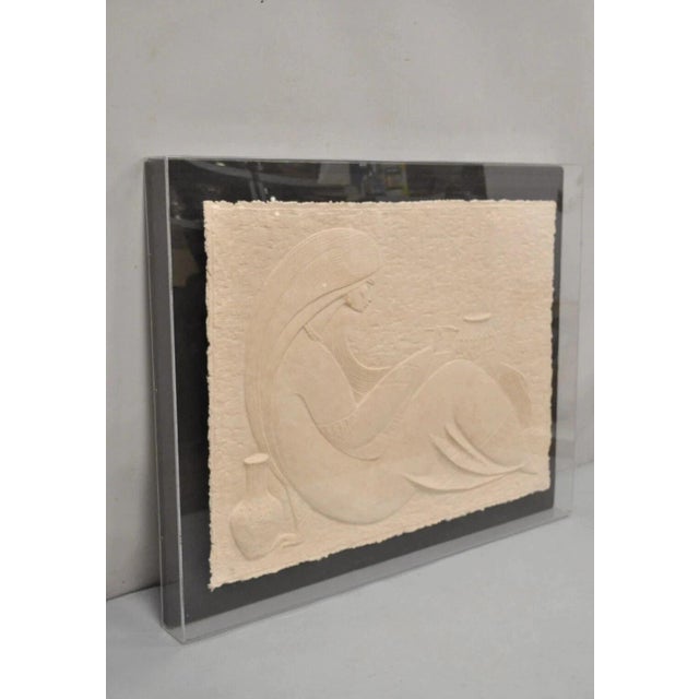 Native American Late 20th Century "The Potter" by Acoma Art Large Cast Embossed Paper 3d Acrylic Shadow Box Frame For Sale - Image 3 of 12