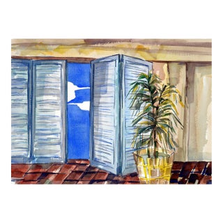The Patio's Open Door, Original Watercolor Painting, Signed by Doris Warner For Sale