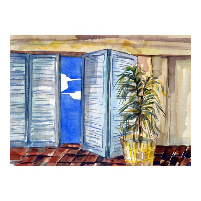 The Patio's Open Door, Original Watercolor Painting, Signed by Doris Warner For Sale