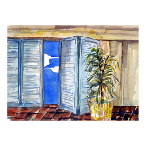 The Patio's Open Door, Original Watercolor Painting, Signed by Doris Warner