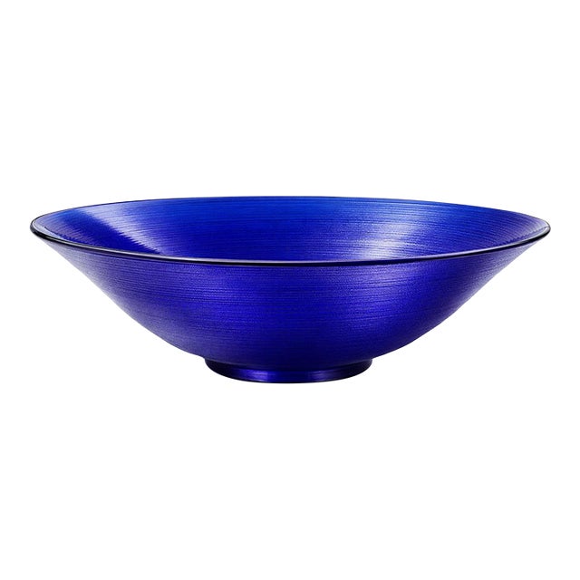 Arthur Court Designs Cobalt Blue Ribbed Art Glass Bowl – 14.25” For Sale
