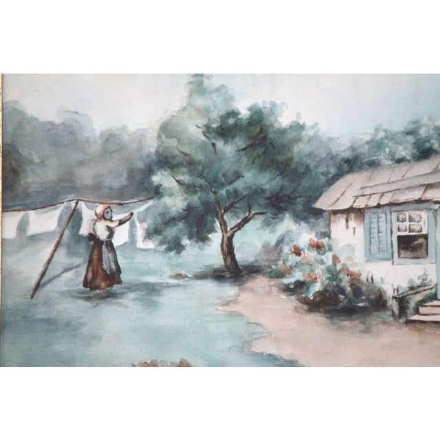 Stunning Original Old Watercolor, Gilt Frame, Nails and 1916 Newspaper For Sale - Image 4 of 13