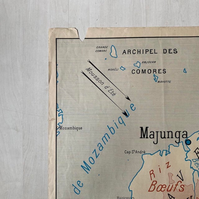 Vintage School Map of Indochina and Madagascar, 1950s For Sale - Image 4 of 8