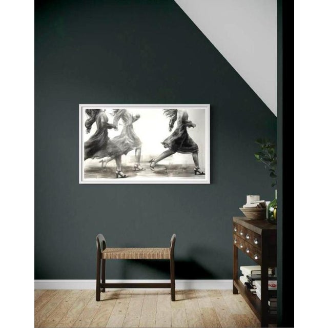 The intrepids charcoal and graphite on paper framed in off white float frame behind anti-reflect/ uv glass framed size:...