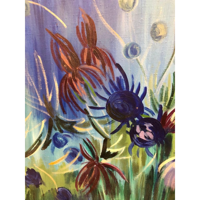 Milia LauferIsraeli Large Vibrant Surrealist Flowers Oil Painting, c.1950s For Sale In Miami - Image 6 of 6