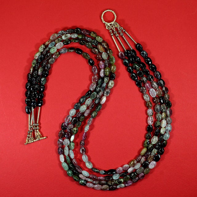 Ajd 19 Inch Four Strand Multi Color Tourmaline Nugget Necklace For Sale In Raleigh - Image 6 of 6