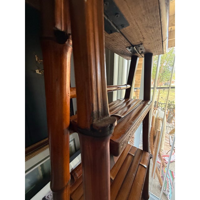 Wood Vintage Bamboo Tall Ladder Style Etagere Display Stand. For Sale - Image 7 of 12