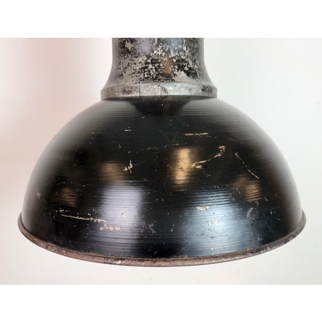 Large Industrial Black Factory Pendant Lamp with Cast Iron Top from Elektrosvit, 1950s For Sale - Image 4 of 18