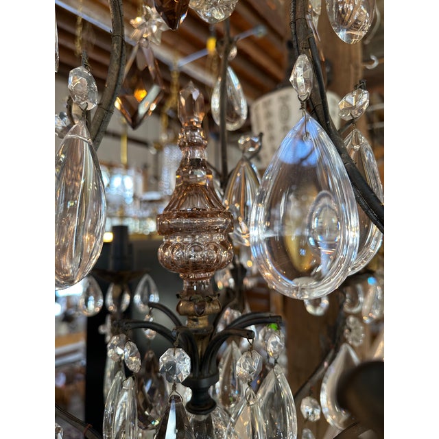 Vintage Ornate Six Arm Brass and Crystal Chandelier For Sale - Image 11 of 12