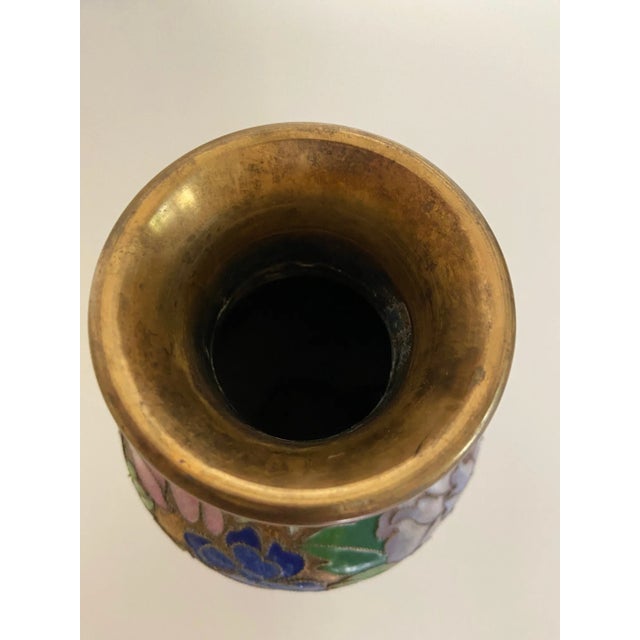 Vintage Japanese Cloisonné Brass and Enamel Vase For Sale In West Palm - Image 6 of 8
