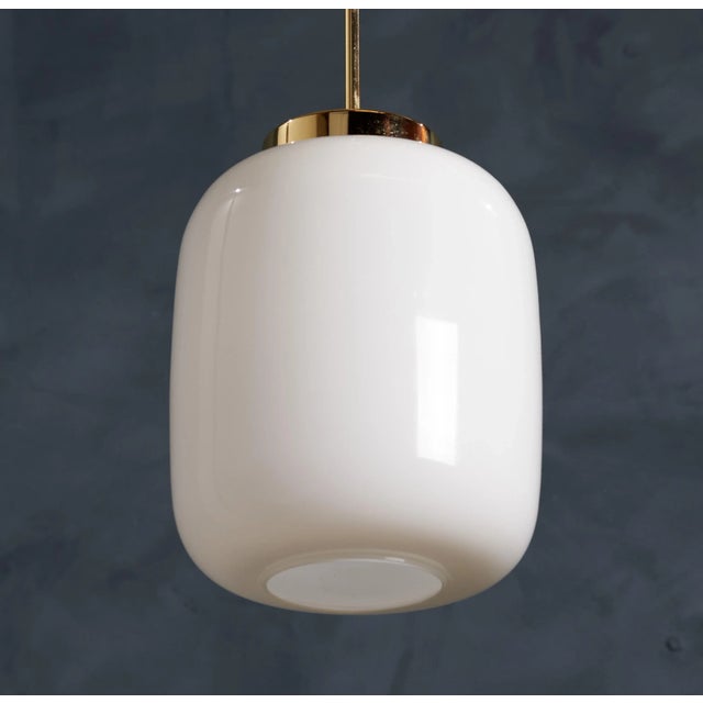 Mid-Century Modern Mid-Century Danish White Glass and Brass Pendant Lamp, 1960s For Sale - Image 3 of 9