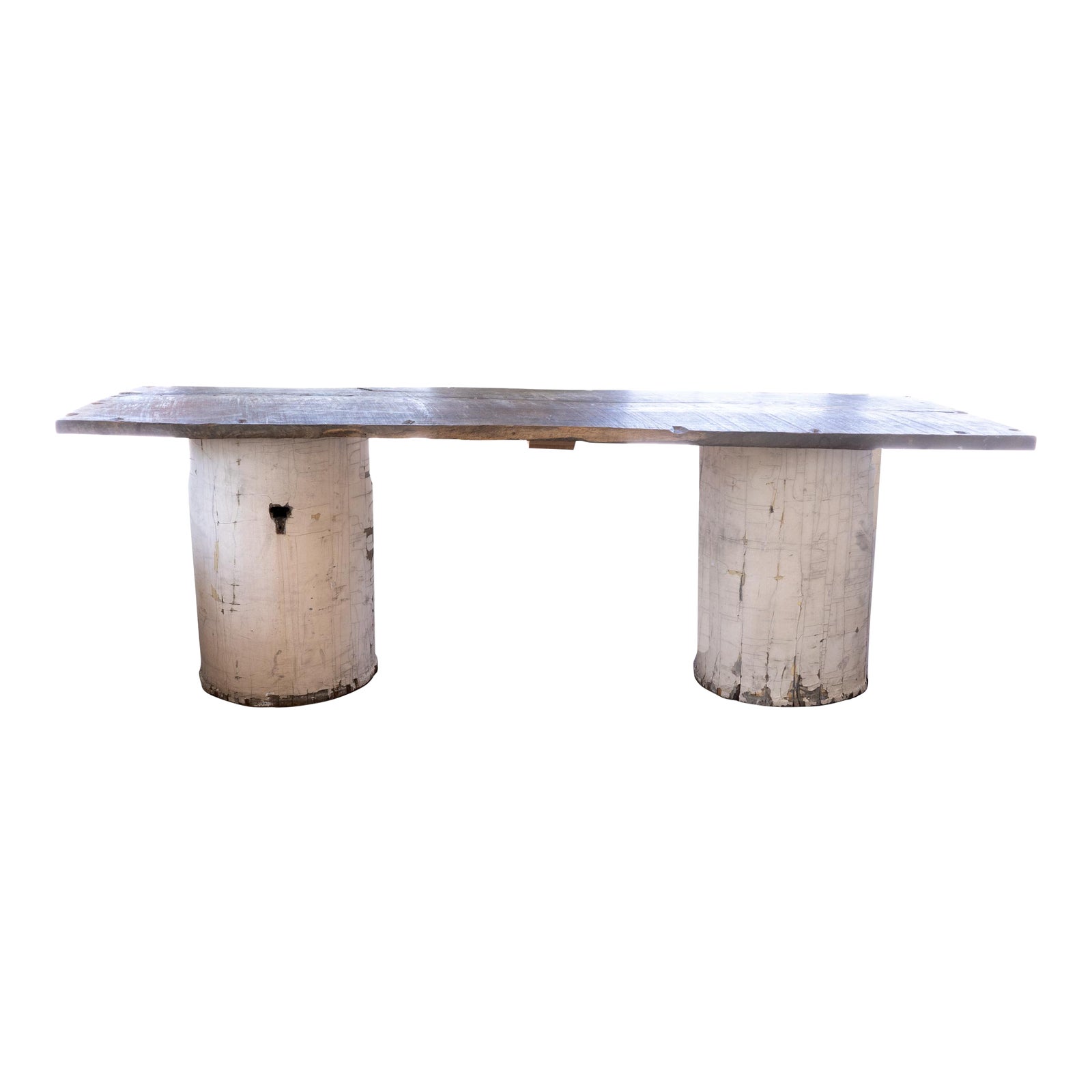 Antique Table With Column Bases and Aged Rough Walnut Top Chairish