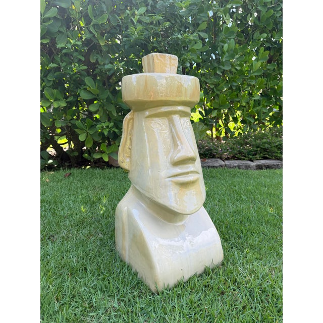 A large vintage glazed ceramic Moai head sculpture inspired by the iconic stone figures of Easter Island. Finished in a...