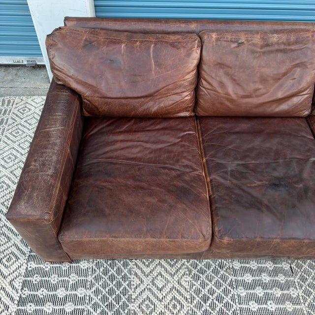 2010s Restoration Hardware Genuine Top Grain Brown Leather Sofa For Sale - Image 5 of 18