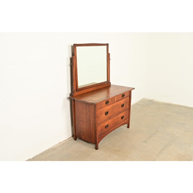 Stickley Gustav Stickley Antique Mission Oak Arts & Crafts Dresser With Mirror, Circa 1910 For Sale - Image 4 of 16