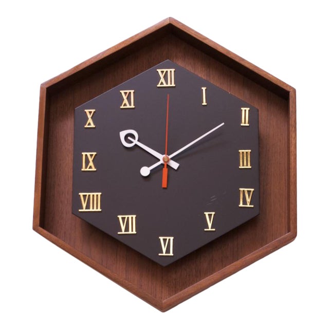 Mid Century American Modern Walnut Hexagon Wall Clock Chairish