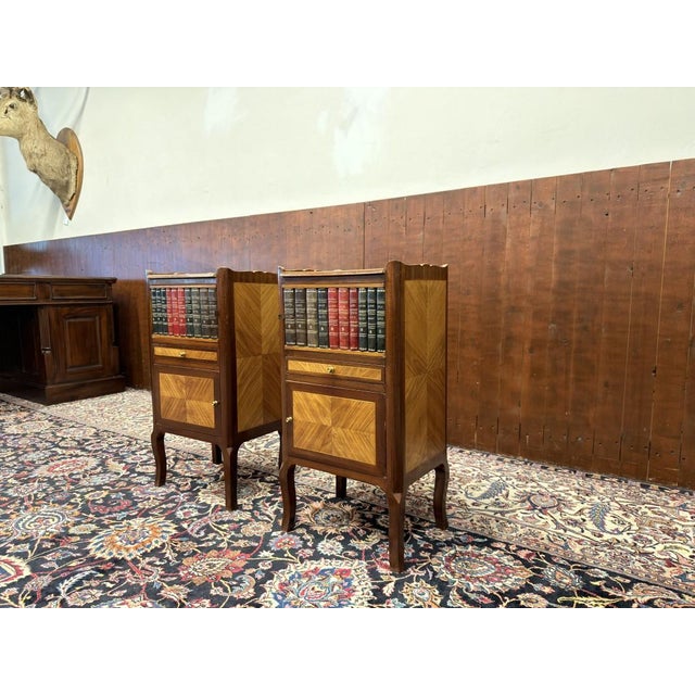 English Nightstand with Books and Marqueterie, Set of 2 For Sale - Image 3 of 15