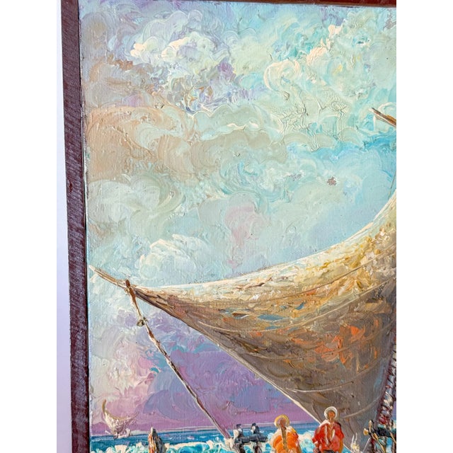 "Jangadas" Mid Century Modern Framed Acrylic Painting on Canvas, by S. Aguilar Navarro For Sale - Image 4 of 9