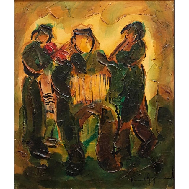 Figurative Raoul Raymond, Jewish Klezmer Musicians, Israeli Judaica Impasto Palette Knife Oil Painting For Sale - Image 3 of 5