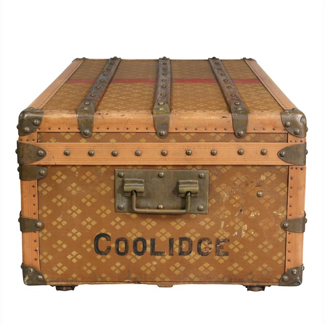 Brass French Steamer Trunk by Aux Etats Unis For Sale - Image 8 of 12