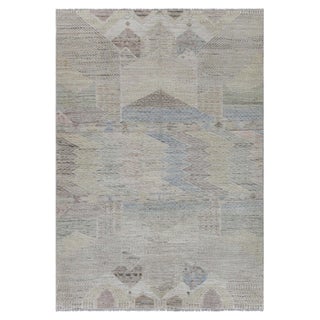 Pastel Geometry: Modern Textural Hand-Knotted Wool Rug by Doris Leslie Blau For Sale