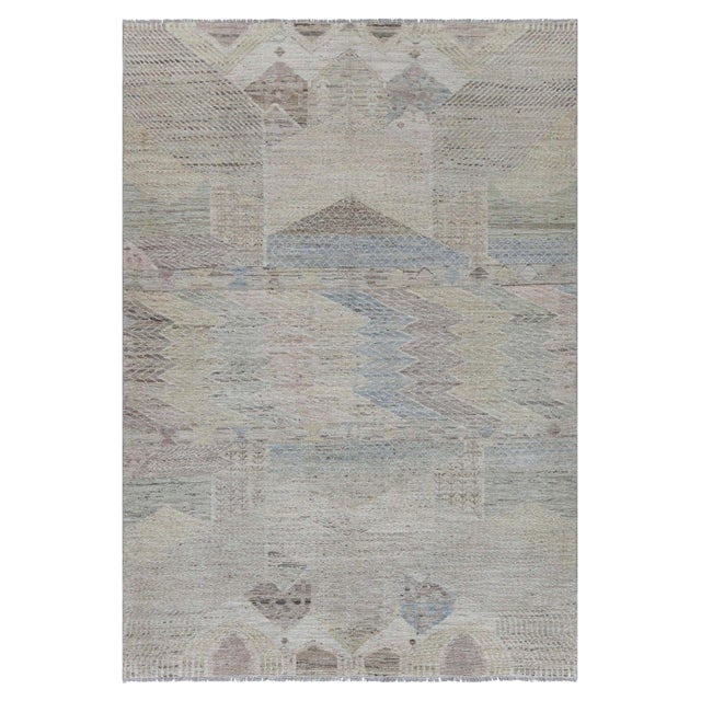 Pastel Geometry: Modern Textural Hand-Knotted Wool Rug by Doris Leslie Blau For Sale