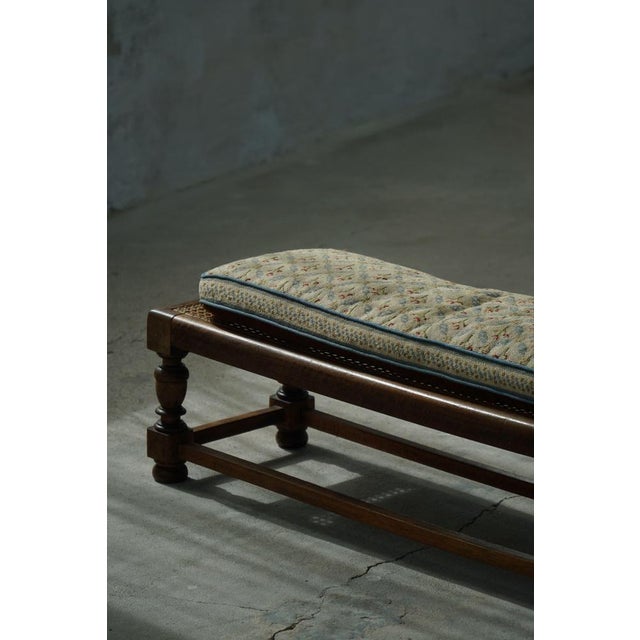 Danish Oak Ottoman with Hand-Embroidered Cushion and Cane Seat, 1940s For Sale - Image 6 of 18