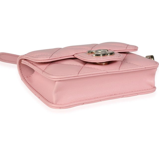 Pink Quilted Lambskin Elegant Chain Mini Belt Bag For Sale In New York - Image 6 of 7