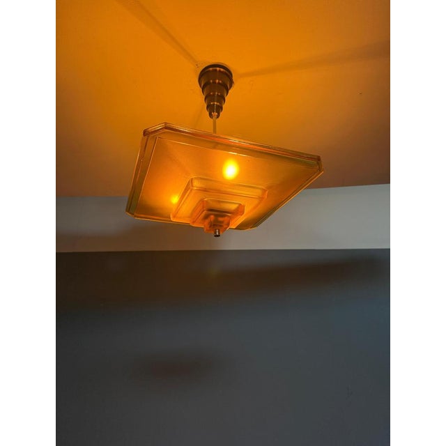 Art Deco Verrerie Dart Amber Molded Glass Pendant Light by Degue, France, 1930 For Sale - Image 15 of 18