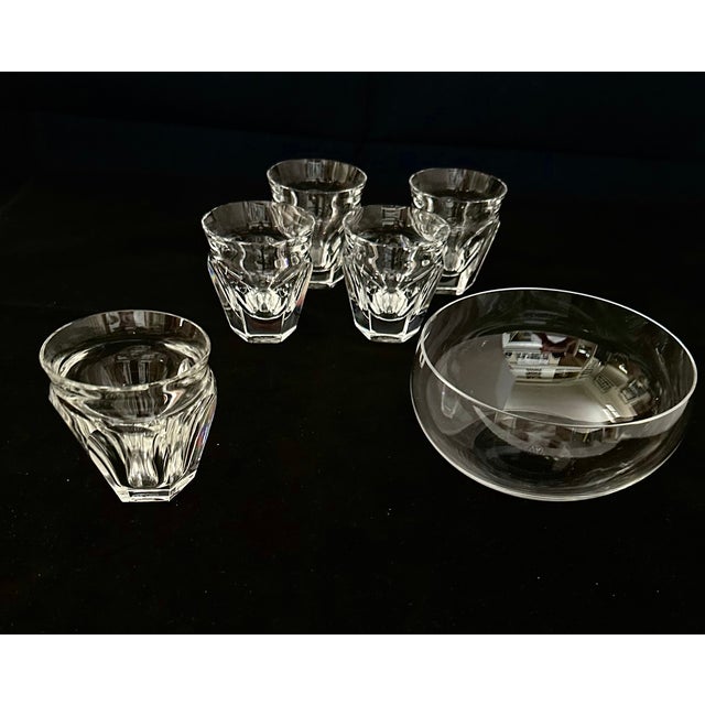 Late 20th Century Late 20th Century Baccarat Faceted Optic Cut Crystal 5 Shot Glasses With Low Profile Crystal Bowl - 6 pcs For Sale - Image 5 of 8
