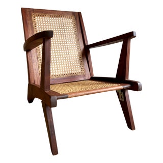 Modern Armchair in Teak and Caning, 1950s For Sale