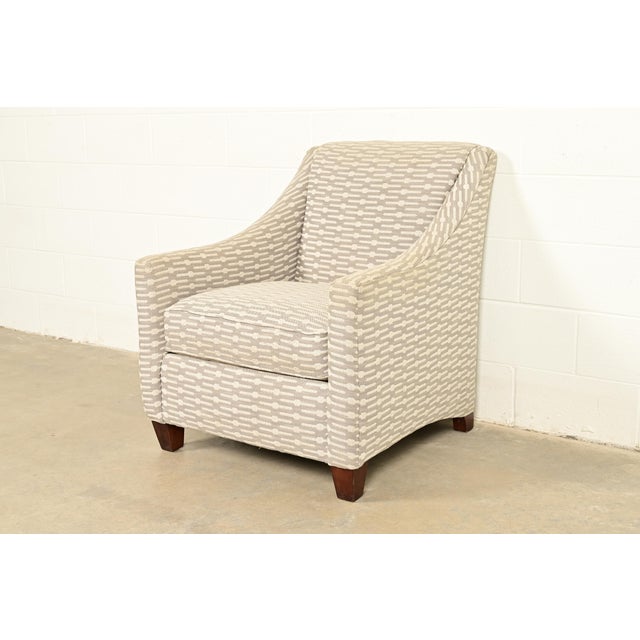 Contemporary Baker Furniture Style Contemporary Upholstered Barrel Arm Lounge Chair For Sale - Image 3 of 14