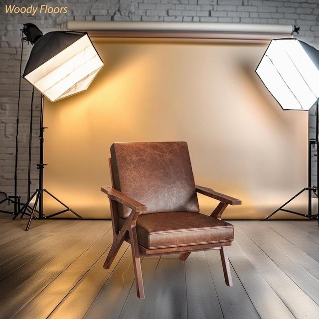 Not Yet Made - Made To Order Accent Wooden Chair, Faux Leather Brown Chair, Mid-Century Modern Chair, Leather Armchair, Brown Reading Chair, Comfy Upholstered Grey Chair For Sale - Image 5 of 5