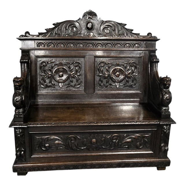 Antique Monks Hall Bench in Oak, 1880 For Sale