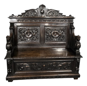 Antique Monks Hall Bench in Oak, 1880