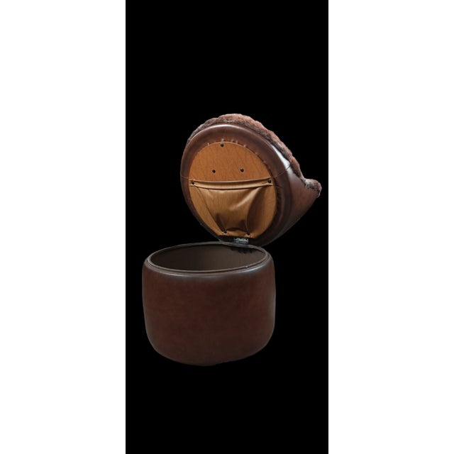 Set of Pouf Chairs in Leather and Soft Synthetic Fur with Container, 1970s, in Flawless conditions. Designed 1970 to 1979