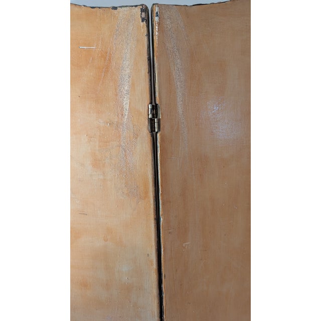1940s Antique 3-Panel Gold Hand-Painted Decorative Room Divider/ Screen & Art Work For Sale - Image 11 of 12