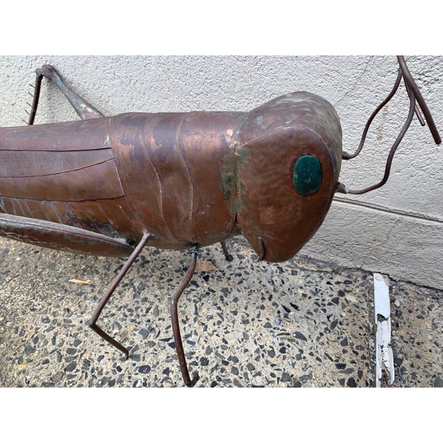 1970s Vintage Folk Art Copper Grasshopper in Blades of Copper Grass For Sale - Image 5 of 16
