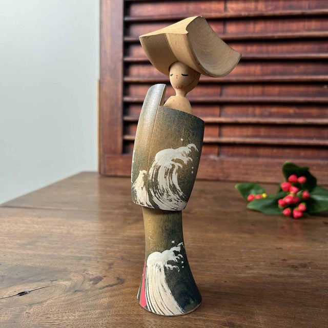 Japanese Kokeshi Wooden Figurine, 1980s For Sale - Image 11 of 11