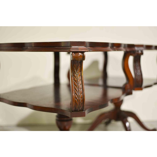 Brown 1950s Georgian Revival Leather Mahogany Occasional Tripod Tables by Venice Furniture Novelty Manufacturing Co.Chicago For Sale - Image 8 of 13