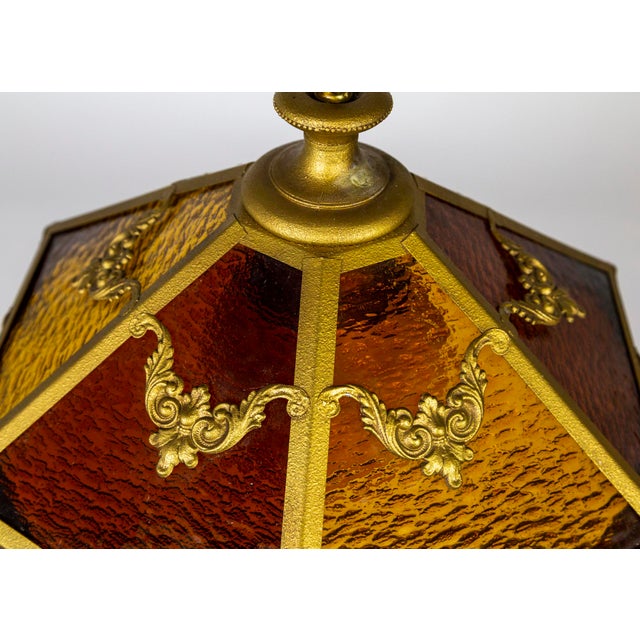 Mid 20th Century Paneled Amber Glass Pendant Light With Crystal Accents For Sale In San Francisco - Image 6 of 13