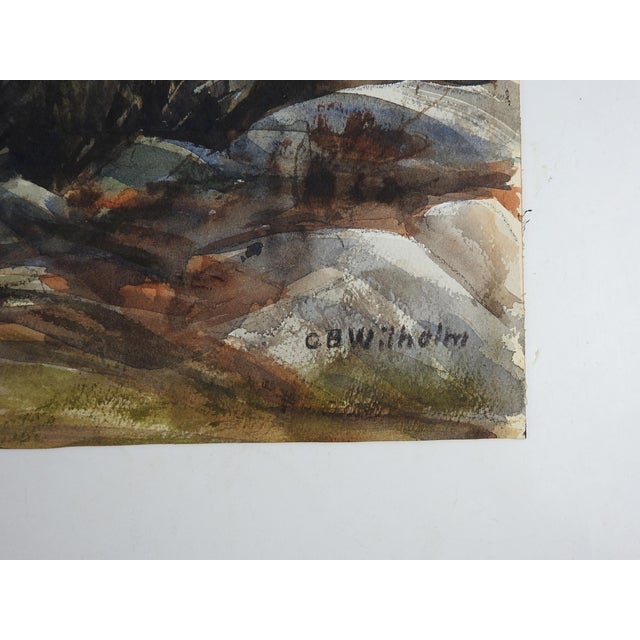 Mid 20th century watercolor on paper impressionist painting of secluded forest stream. Signed C. B. Wilholm lower right...