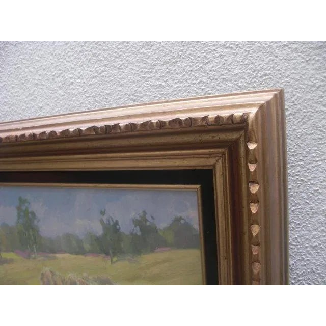 Wood Impressionist Style Bucolic Landscape Acrylic Painting with Bales of Hay, Wildflowers and a Forest For Sale - Image 7 of 10