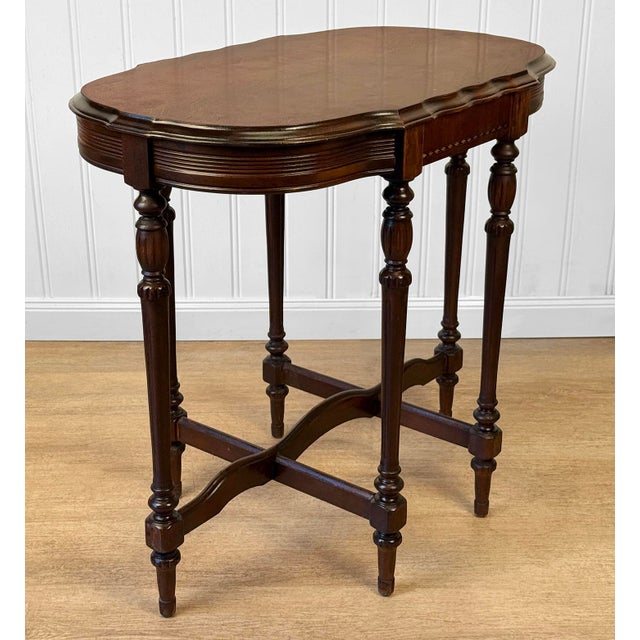 Victorian Vintage Traditional Victorian Mahogany Inlaid Scalloped Side Table For Sale - Image 3 of 15