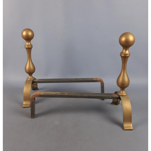 Italian Iron and Brass Fireplace Andirons, 20th Century, Set of 2 For Sale - Image 4 of 16