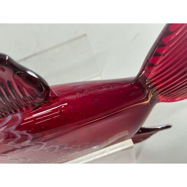 Ruby-Red Large Art Glass Fish Figurine by Chris Belleau, Signet. For Sale - Image 10 of 10